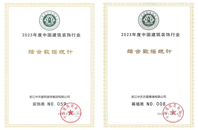 EZPay装饰集团位列2023年度中国建筑装饰企业百强59位、幕墙百强第8位